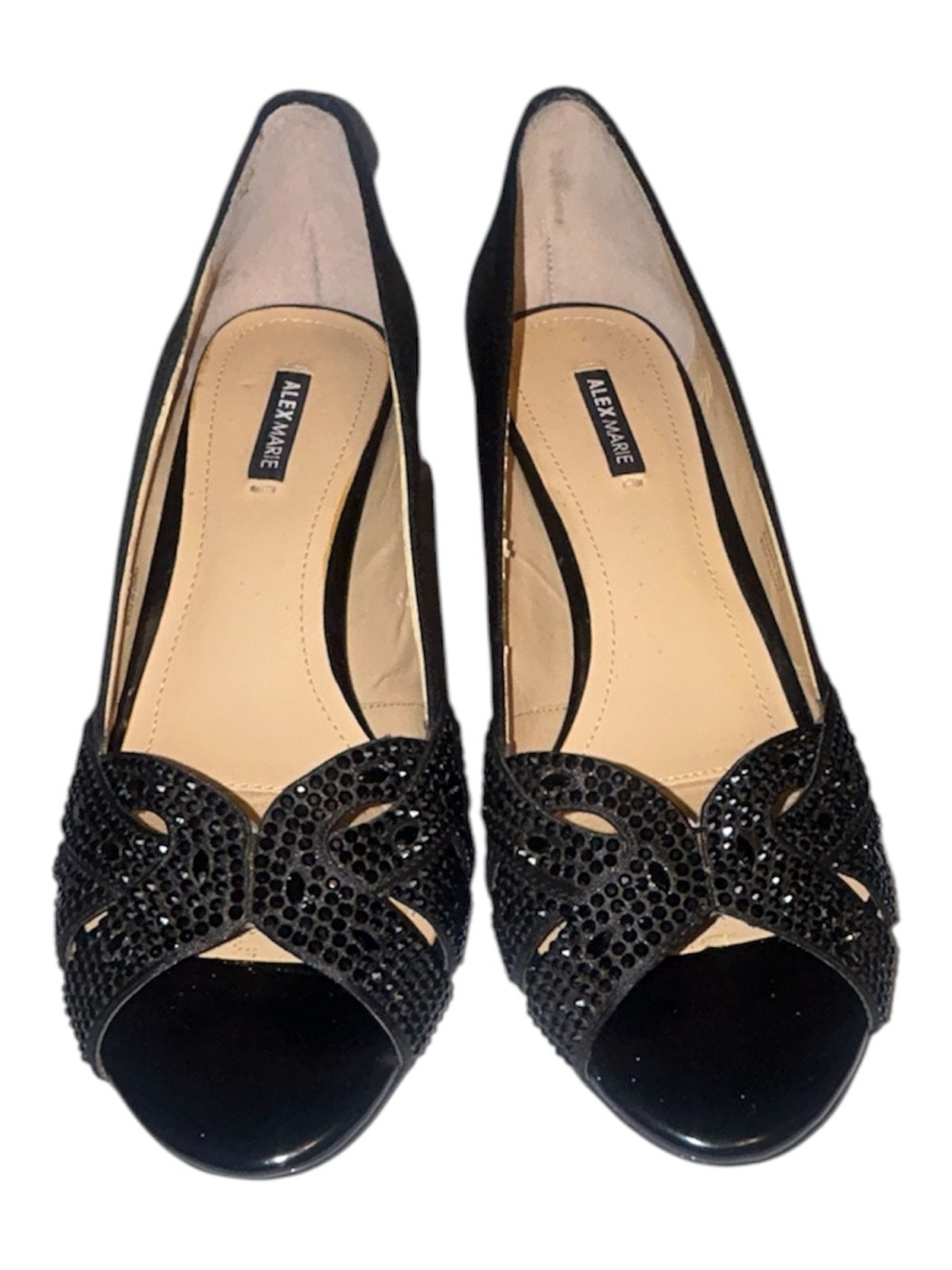 Alex Marie Black Open-Toe Embellished Heels 7.5